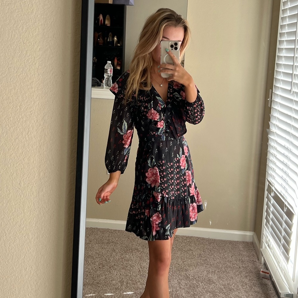 Beautiful Silky Black/Floral Dress - Revolve